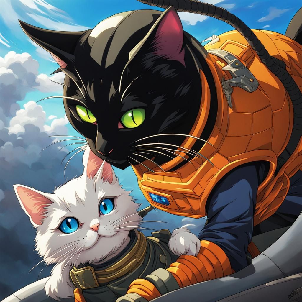 Anime Cat Warrior in Sci-Fi Battle