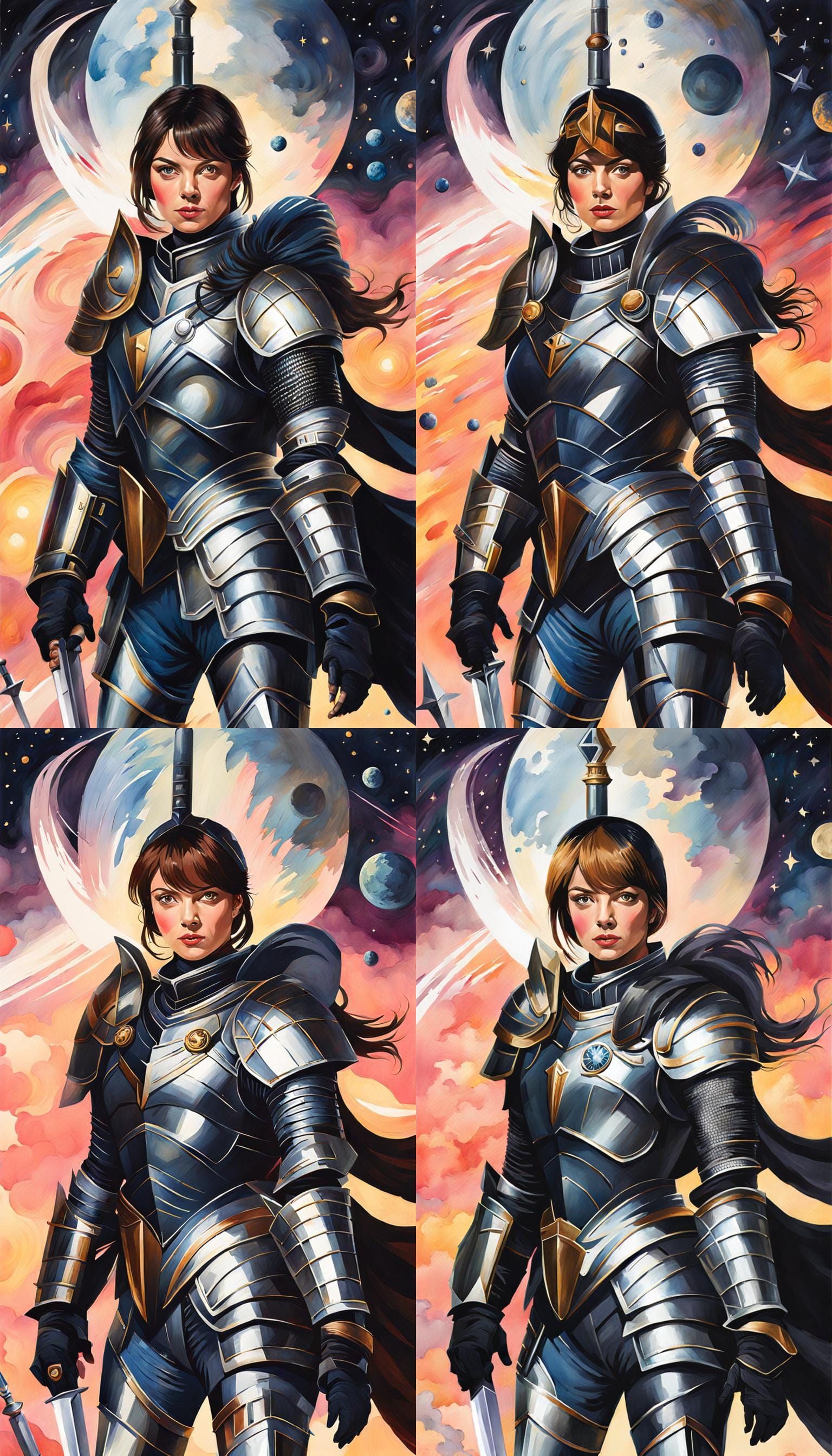 Latina Actress as Comic Knight in Gouache Style