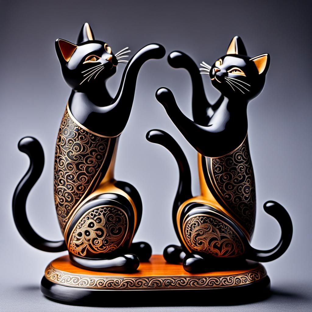 Dancing Netsuke Cats Conceptual Art