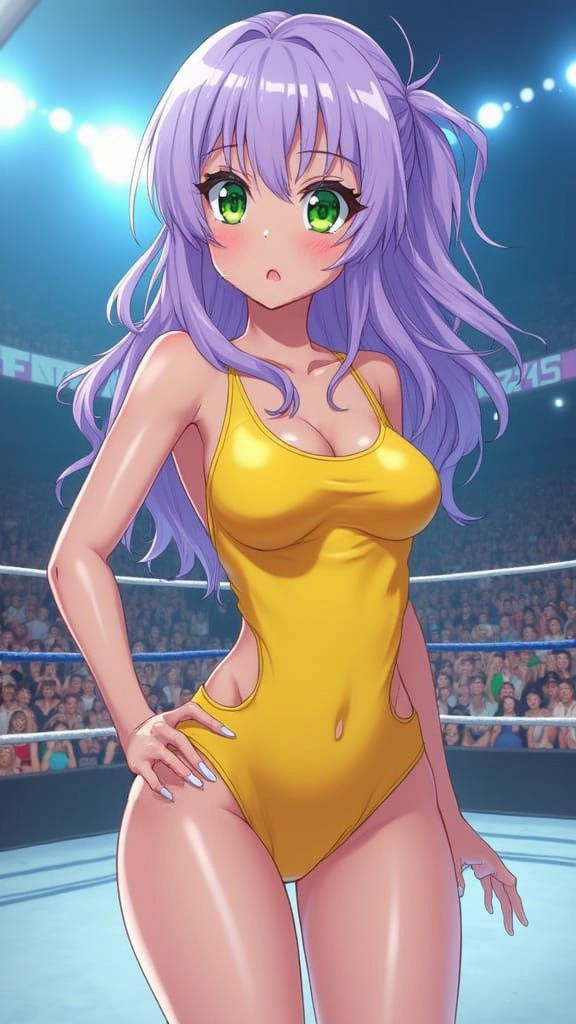 Anime Wrestling Goddess in Lavender Hair and Emerald Eyes