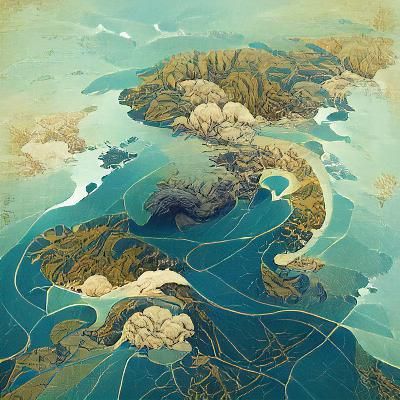 Vintage Coastal Island Map in Vector Graphics