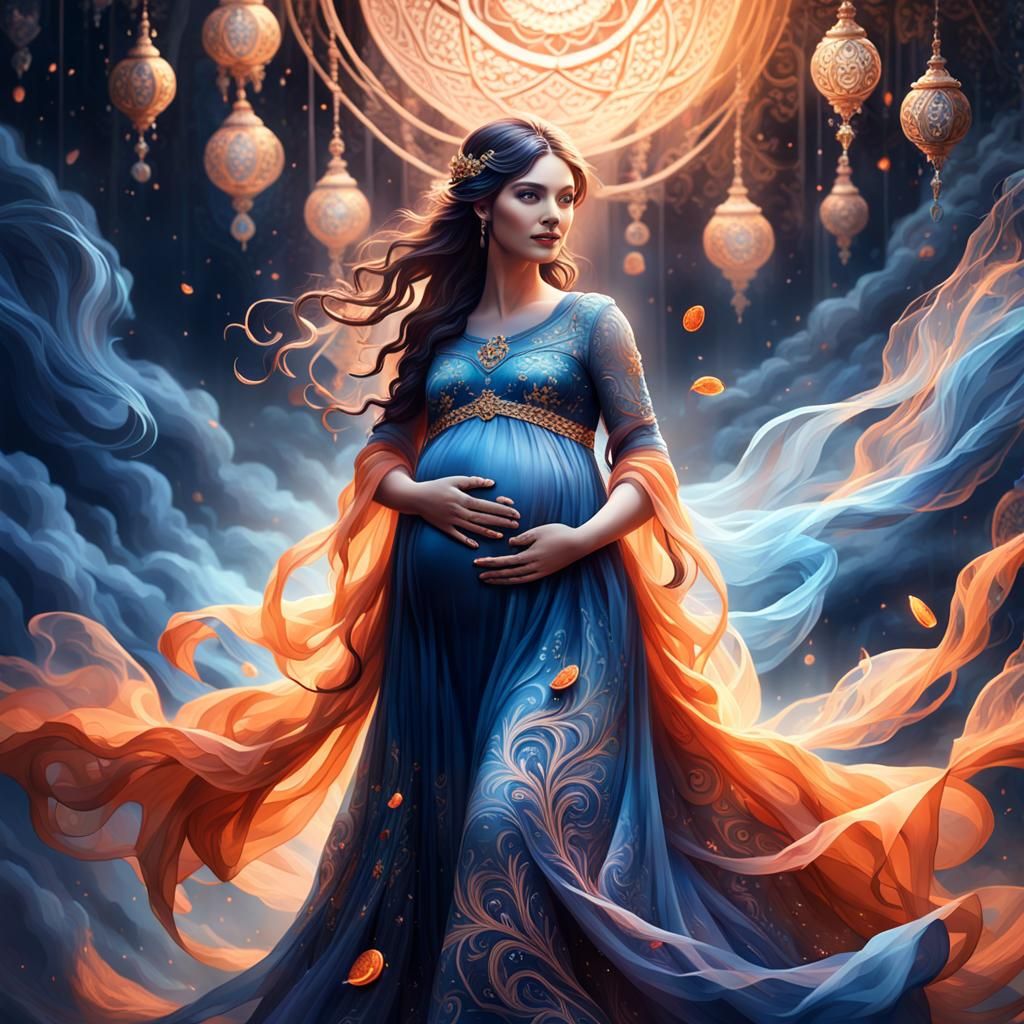 Beautiful Pregnant Woman in Ethereal Art Nouveau Style