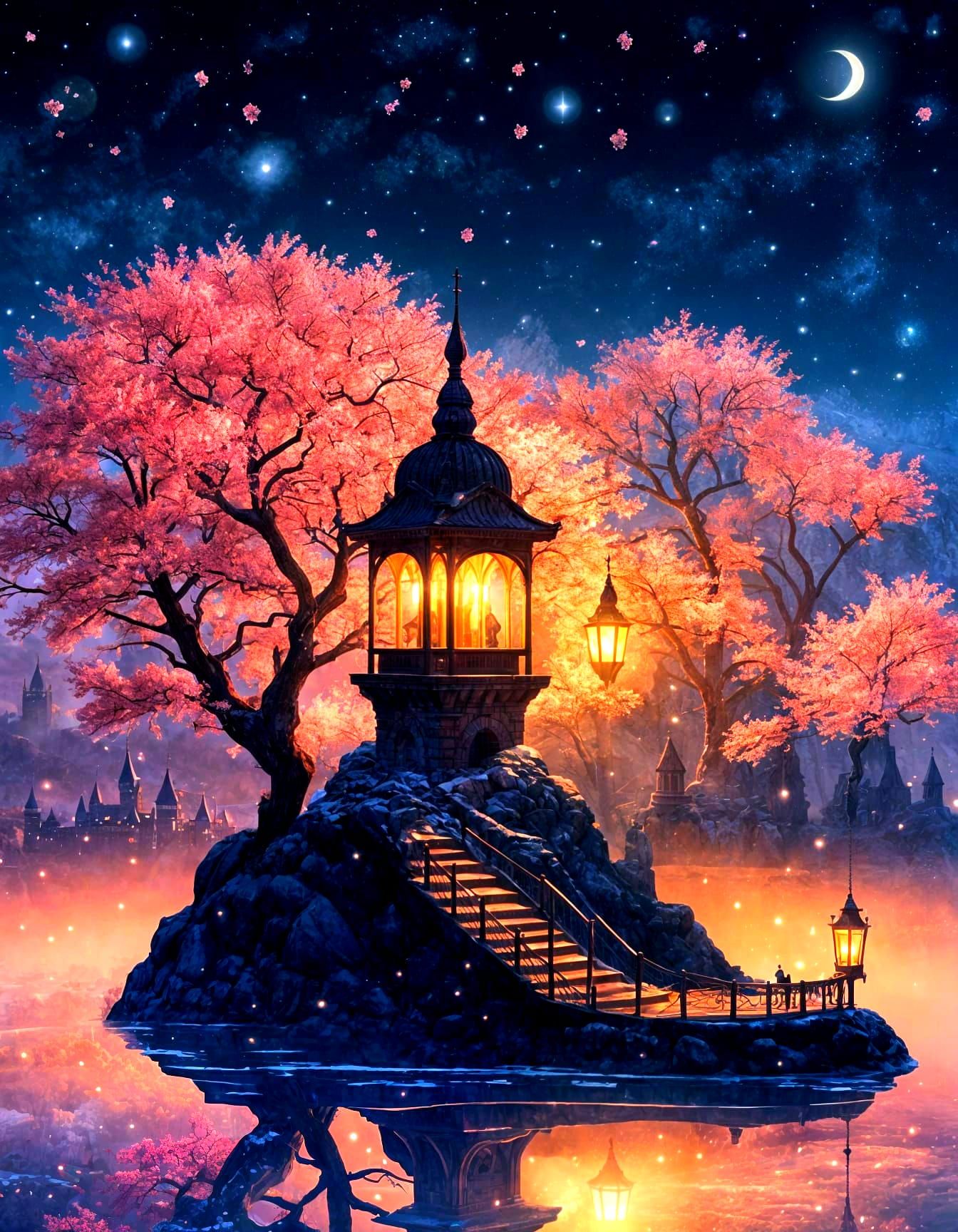 Fantasy Castles Connected by Stone Bridge