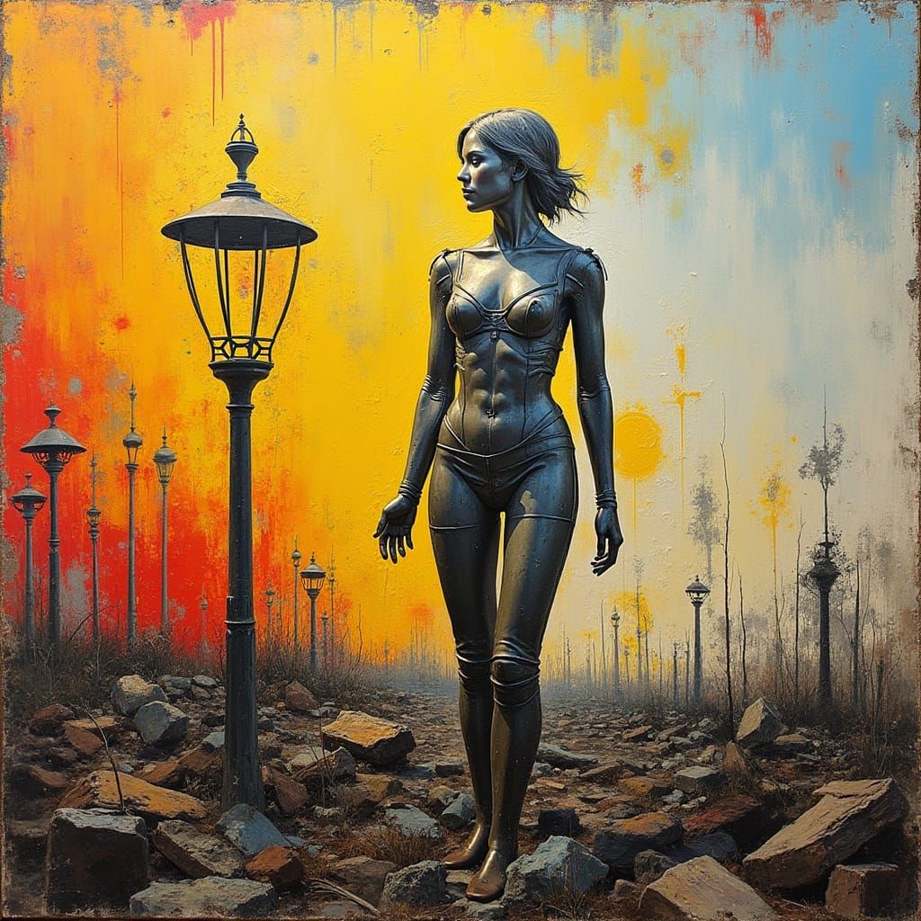 Metal Woman on Ukrainian Battlefield in Vibrant Street Art S...