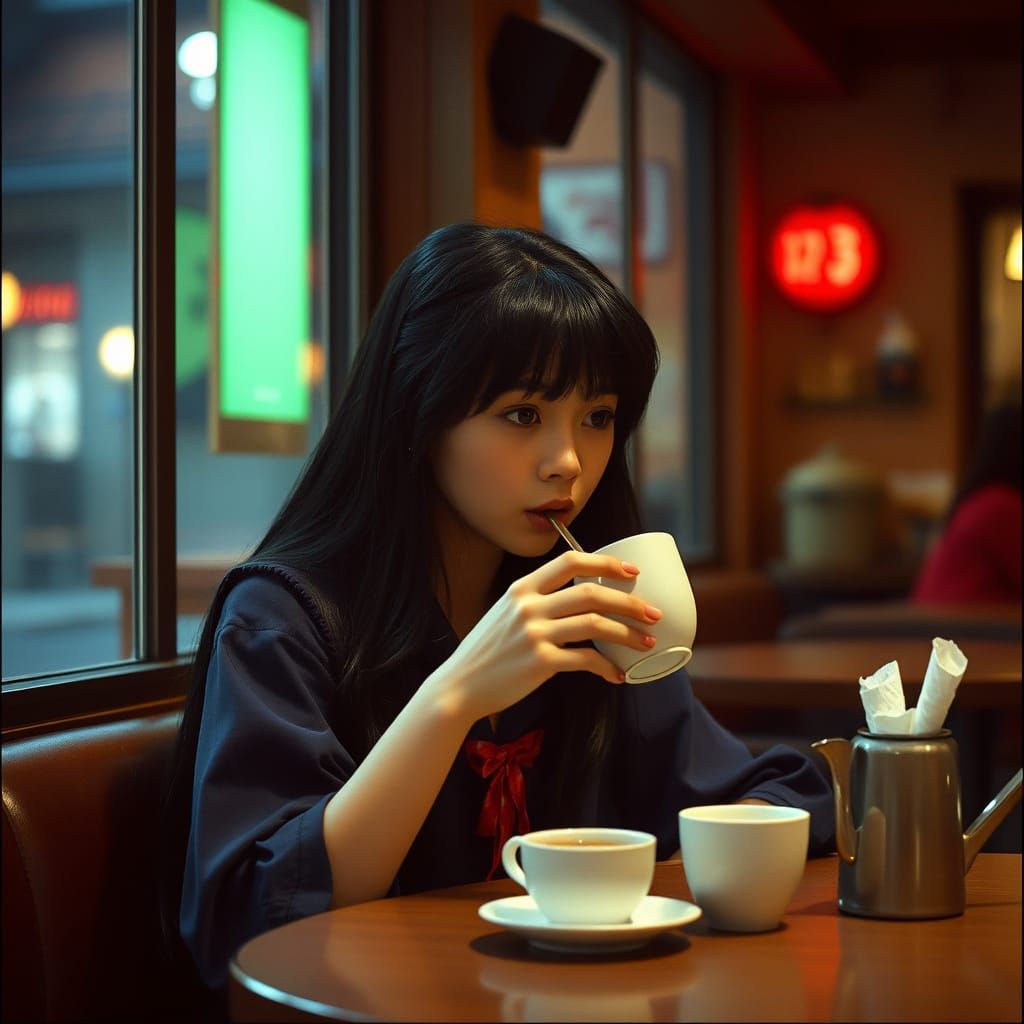 Kagome in a Cozy Coffee Shop