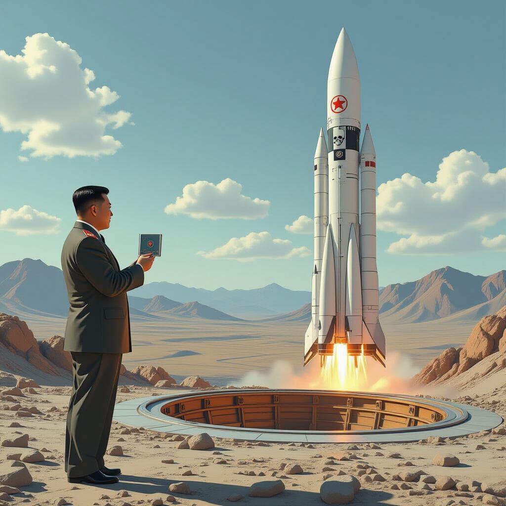 North Korean President Gazing at Rocket Launch