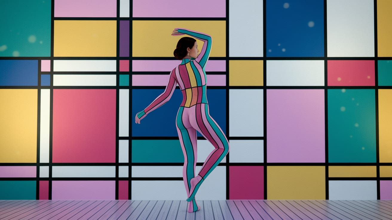 Geometric Fusion: Woman Merging with Mondrian-Inspired Wall