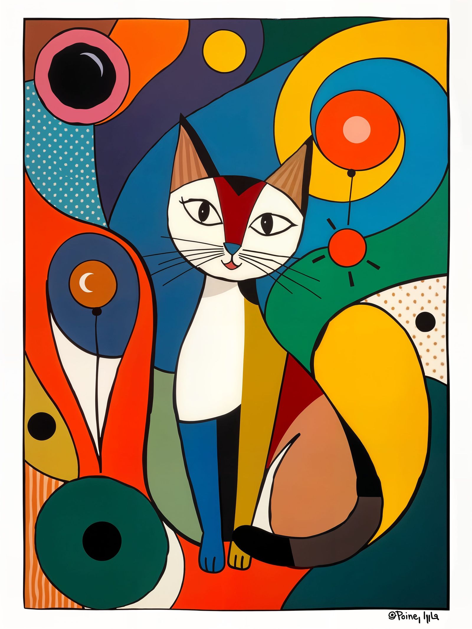 Cubist Cat in Vibrant Geometric Forms