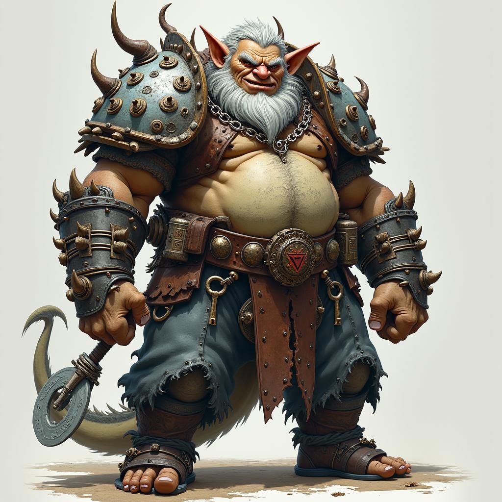 Troll Hunter in Tire Tread Armor: Detailed Illustration