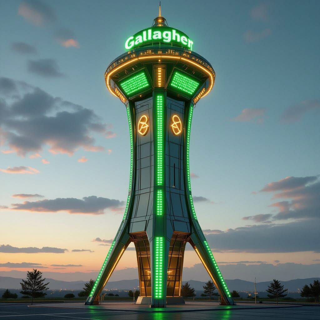 Futuristic Satellite Tower with Gallagher Sign