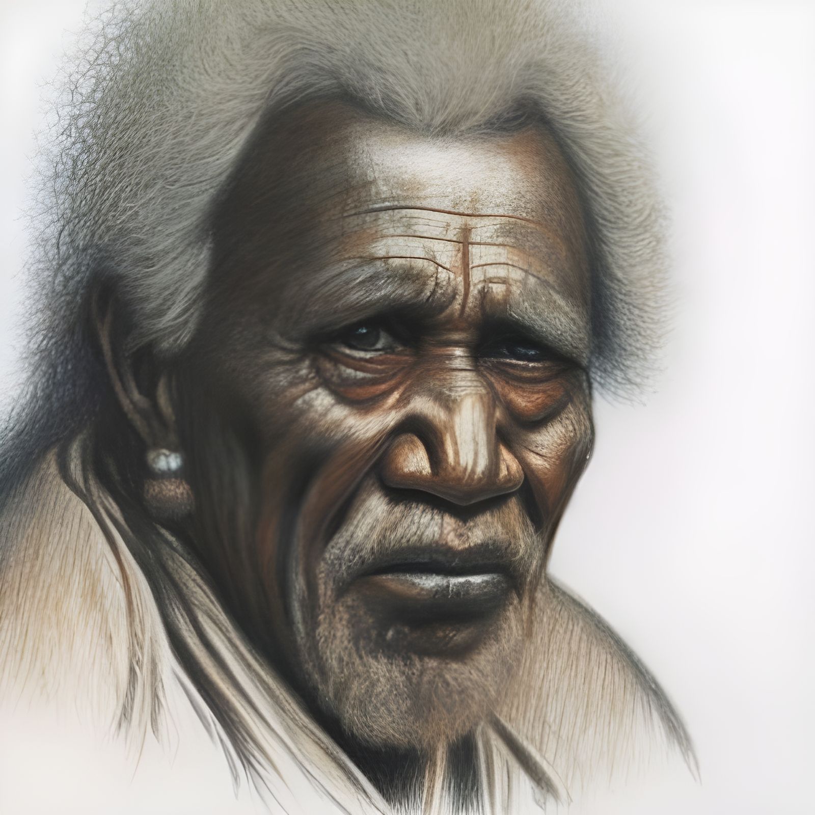 Detailed Portrait of Aboriginal Elder in Pencil Sketch Style