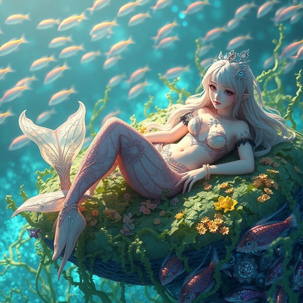 Enchanting Mermaid in Bioluminescent Underwater Kingdom
