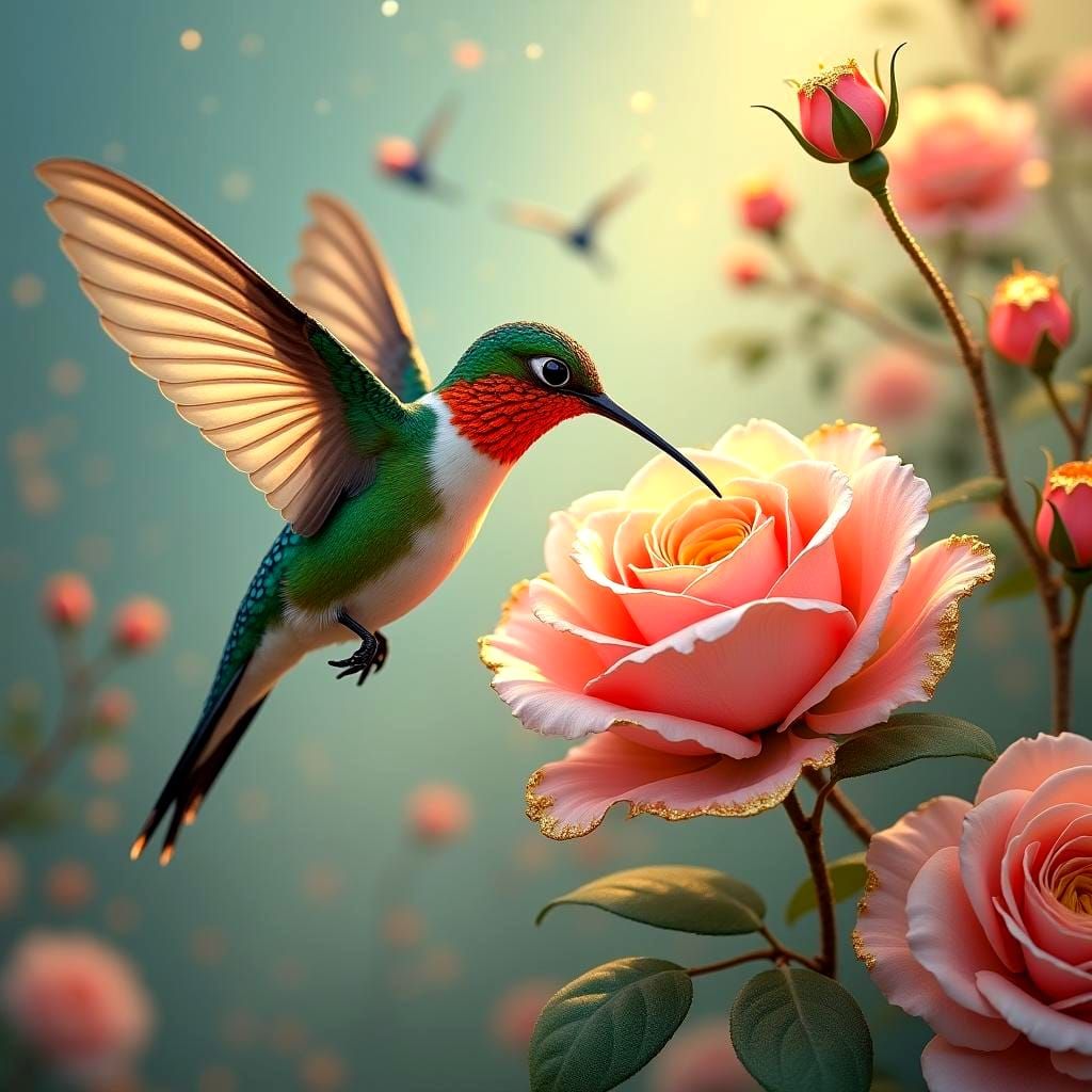 Bluebirds and Roses at Twilight: Miyazaki-Inspired Art