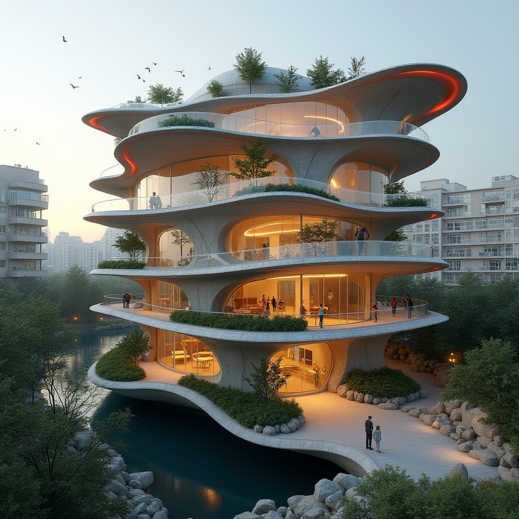 Futuristic Flower Building with Snake Skin Texture