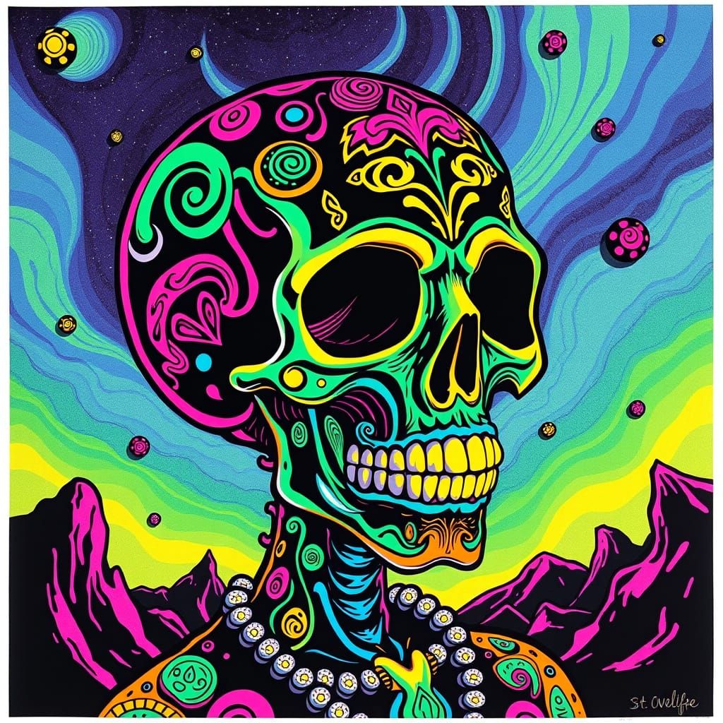 Psychedelic Dayglo Caricature on Black Velvet