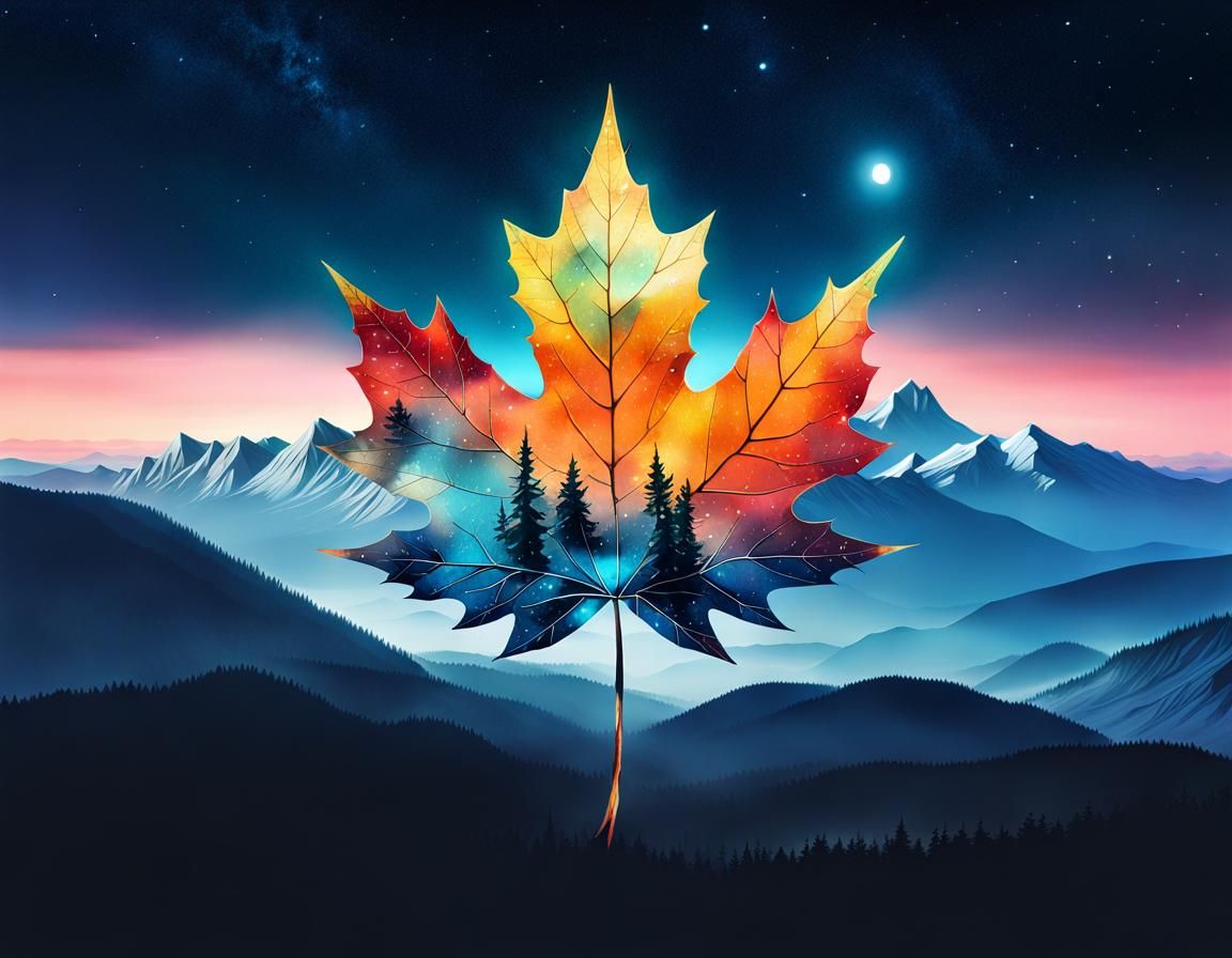 Autumn Sunrise Meets Snowy Mountains in Double Exposure