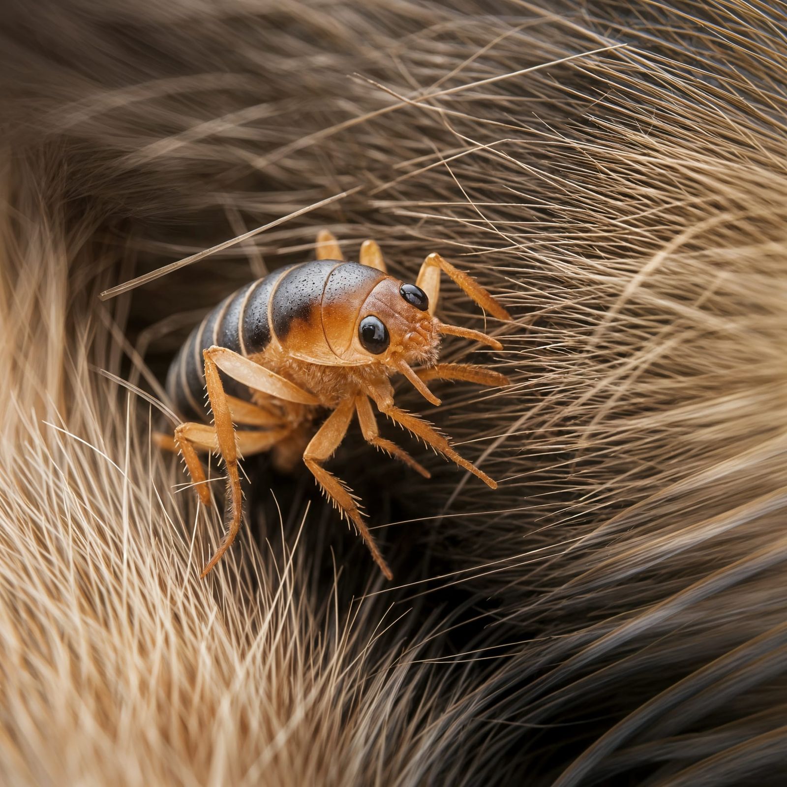 Photorealistic Macro View of Flea on Dog