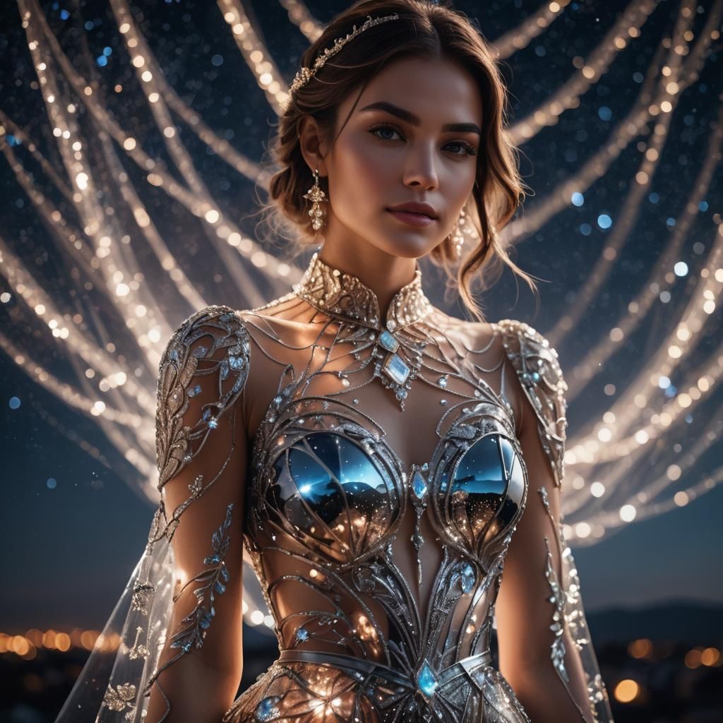 Woman in Intricate Glass Dress Portrait