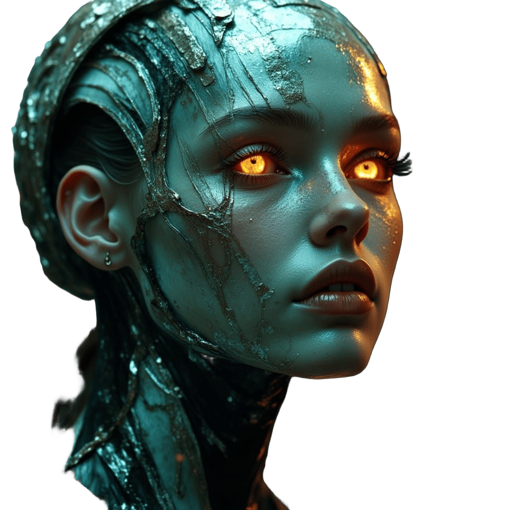 Lonely Android Face in Neopunk Style as Digital Art