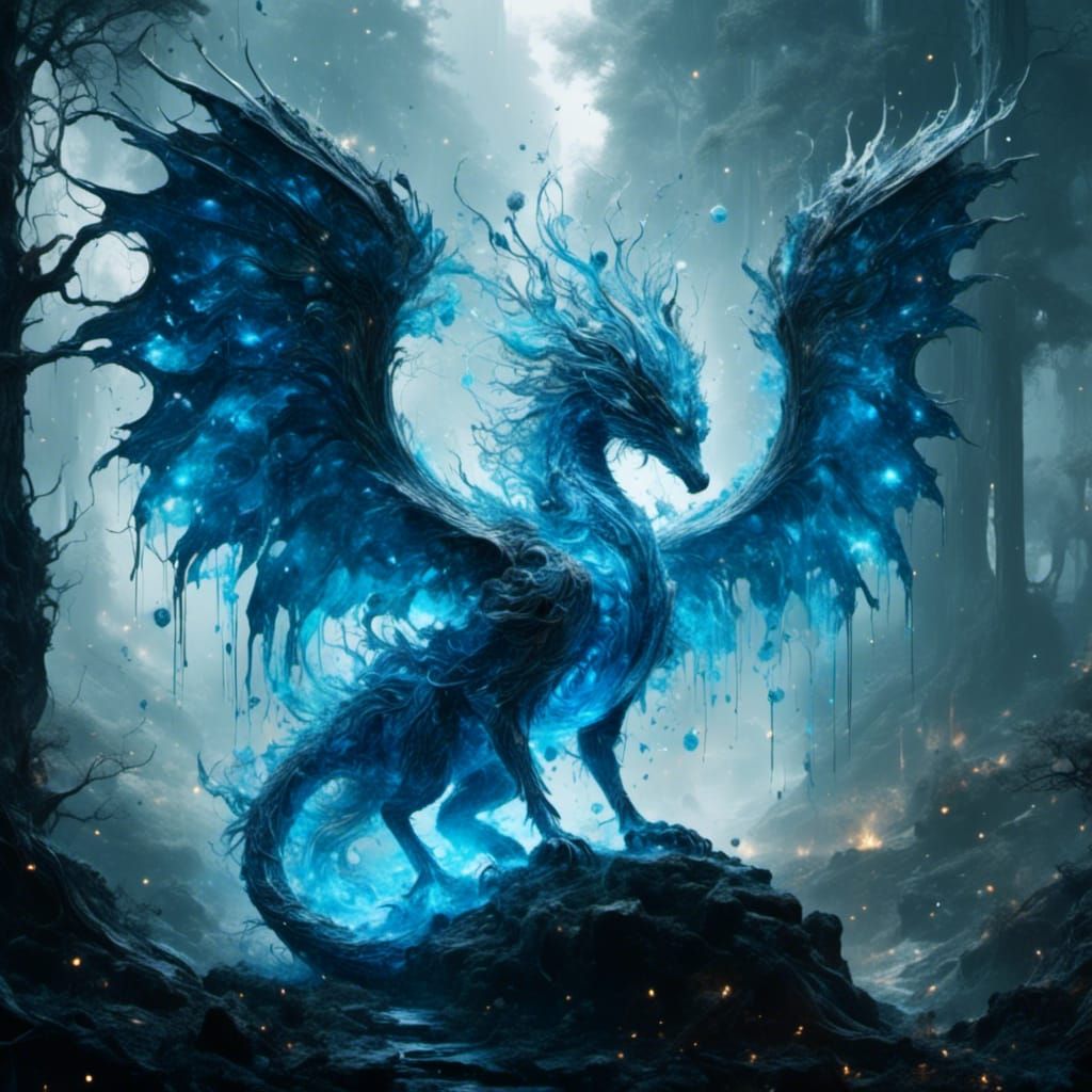 Dragon with Luminous Magic Wings in Forest