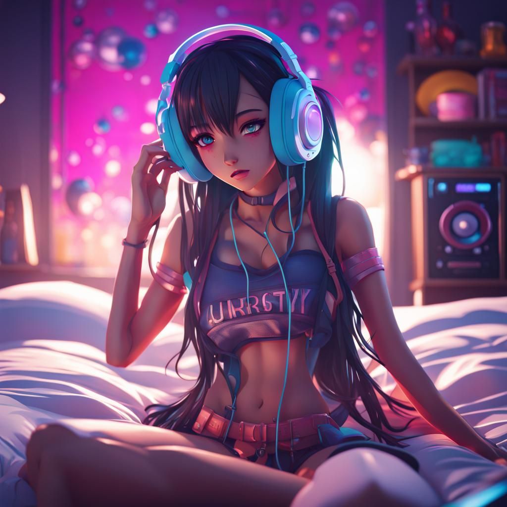 Anime Rave Girl in Vibrant Digital Art Style
