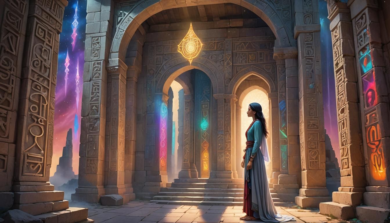 Mystical Woman Guided by Radiant Light