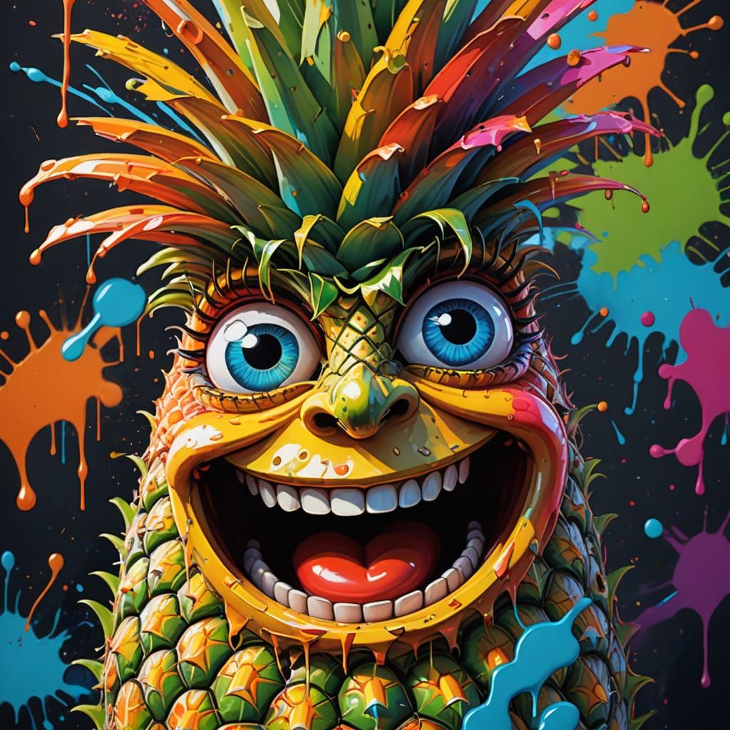 Vibrant Graffiti Pineapple Portrait in Bold Colors