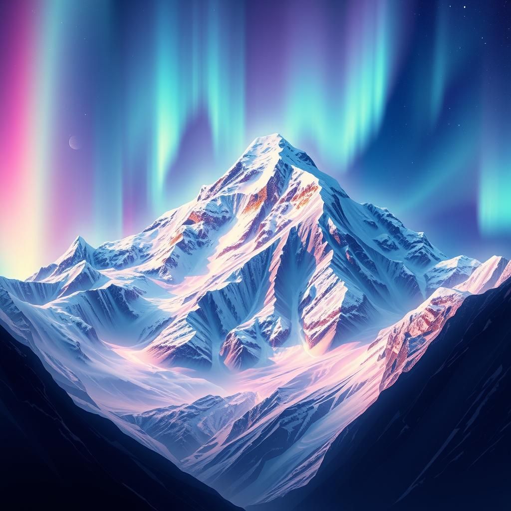 Mount Everest Aurora: Iridescent Ice Fractal Vector