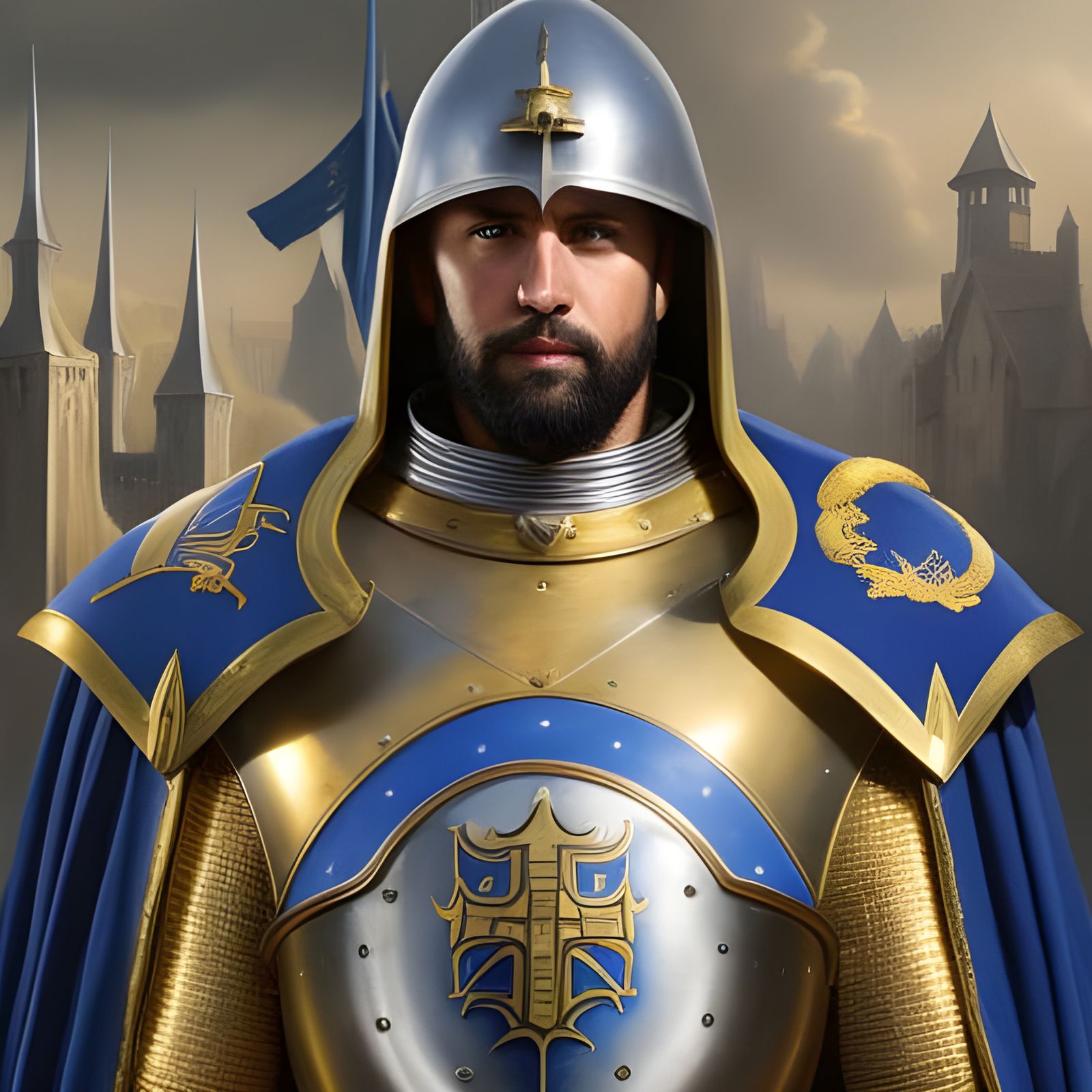 Crusader Portrait with Blue and Gold Coat of Arms