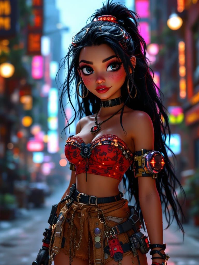 Moana in Cyberpunk Style: Pixar Aesthetic