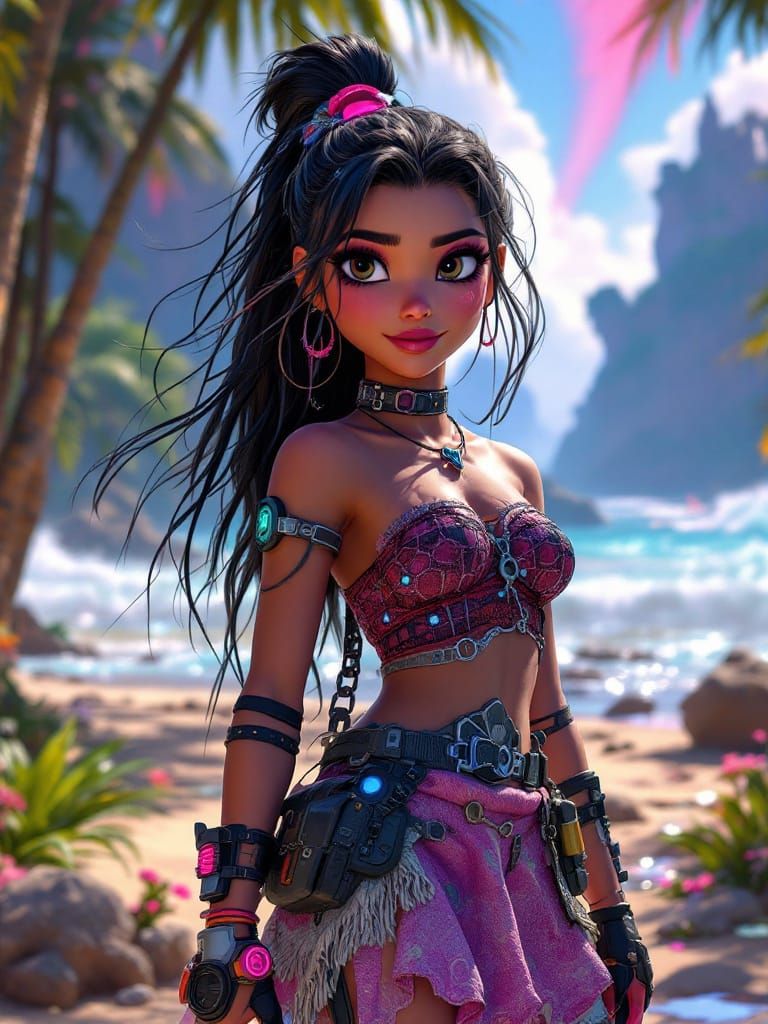 Moana in Cyberpunk Style