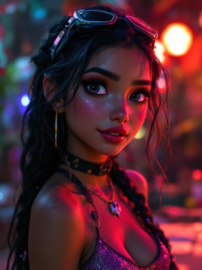 Cyberpunk Moana in Pixar Style