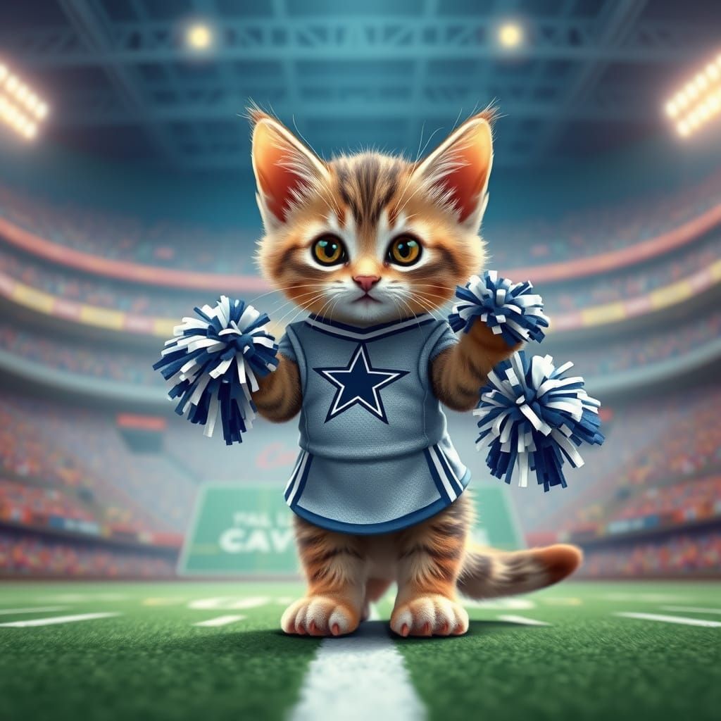 Cute Kitten Cheerleader in Dallas Cowboys Stadium