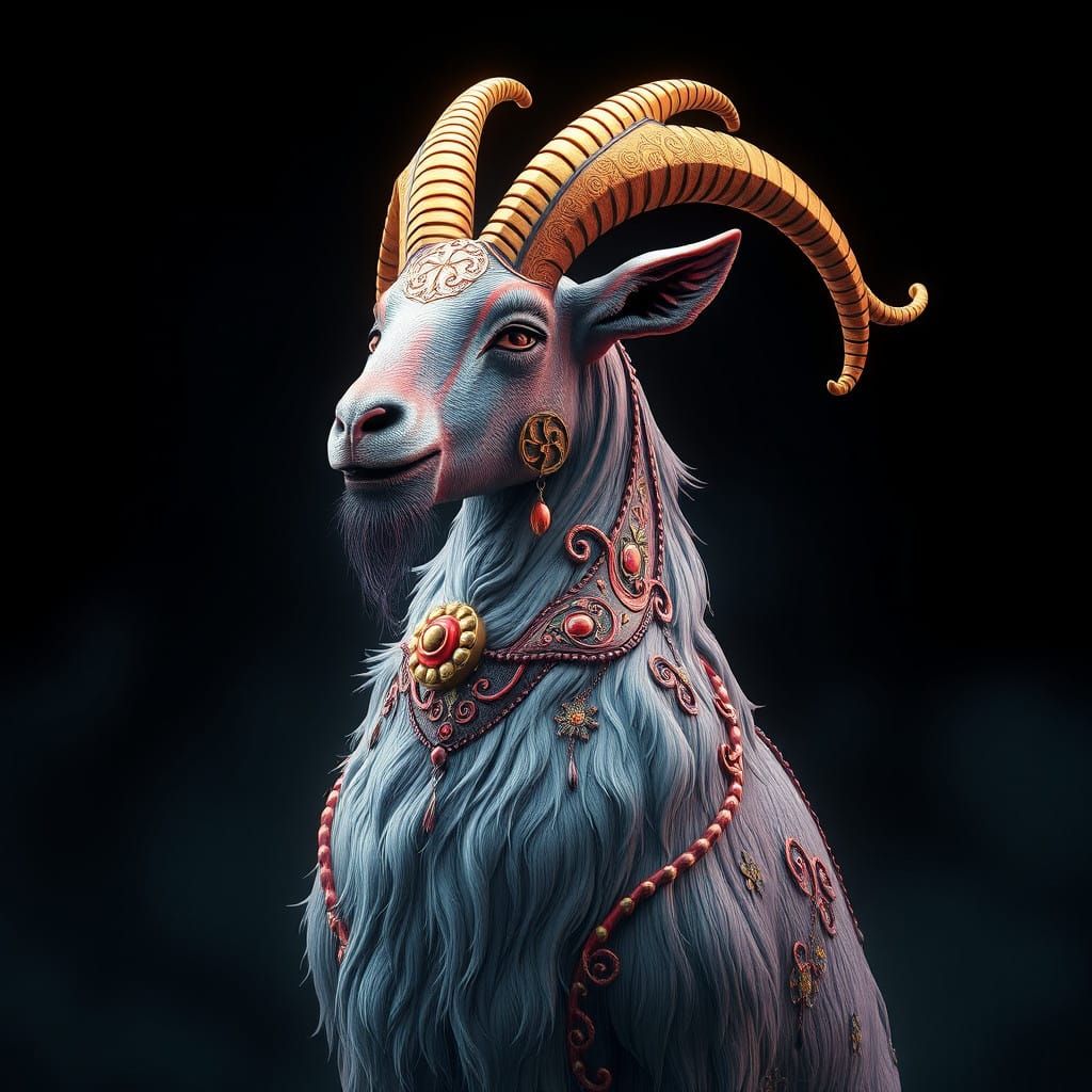 Majestic Goat in Ancient Forest Glade, Detailed Matte Painti...