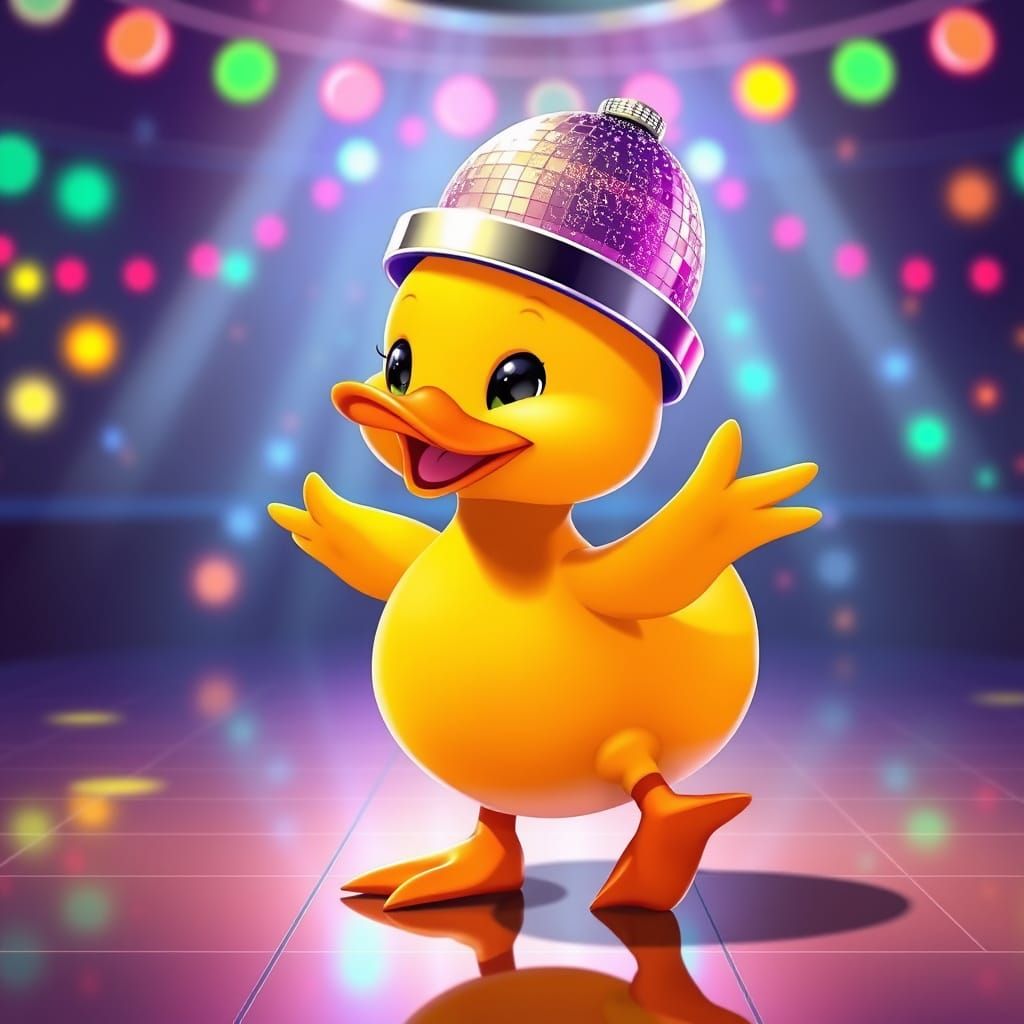 Dancing Rubber Duck with Disco Ball Hat