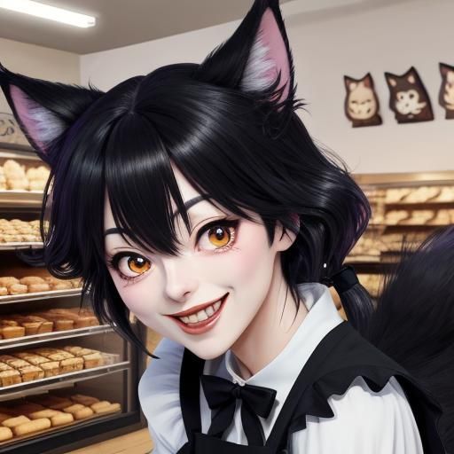 Adorable Jiji Cat in Bakery, Studio Ghibli Style
