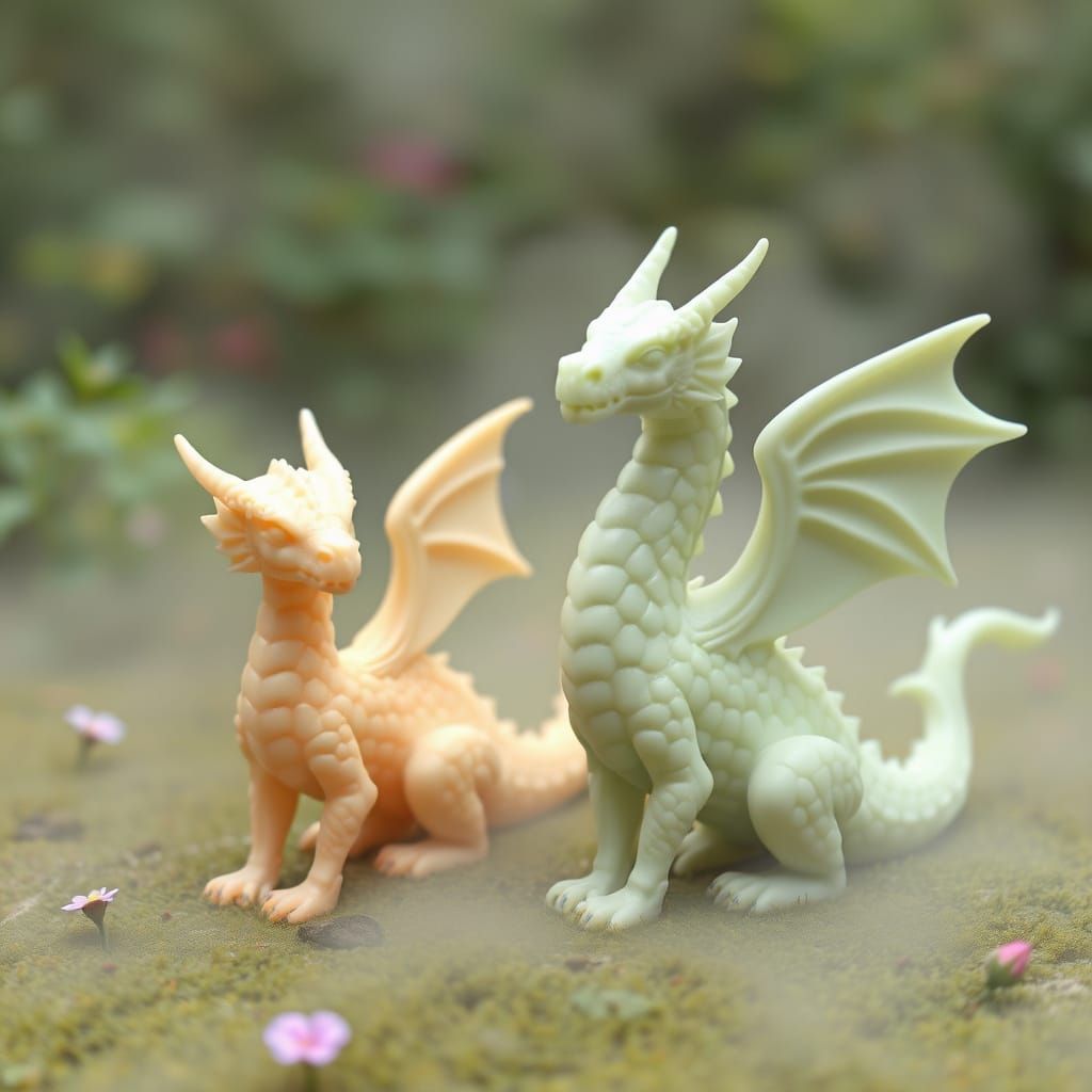 Soap Bar Dragons in Mist-Covered Garden: Pastel Art