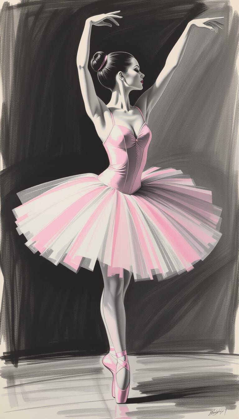 Elegant Ballerina in Anachronistic Charcoal Art