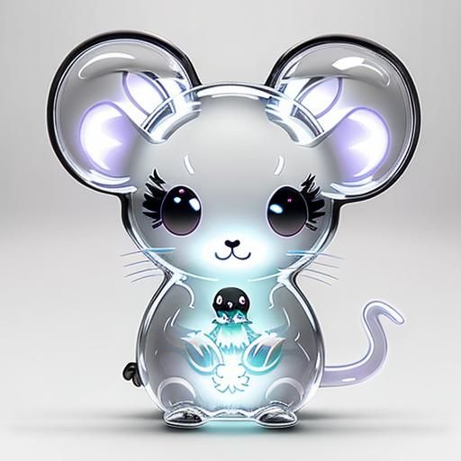 Bioluminescent Chibi Ghost Mouse in Digital Art Style