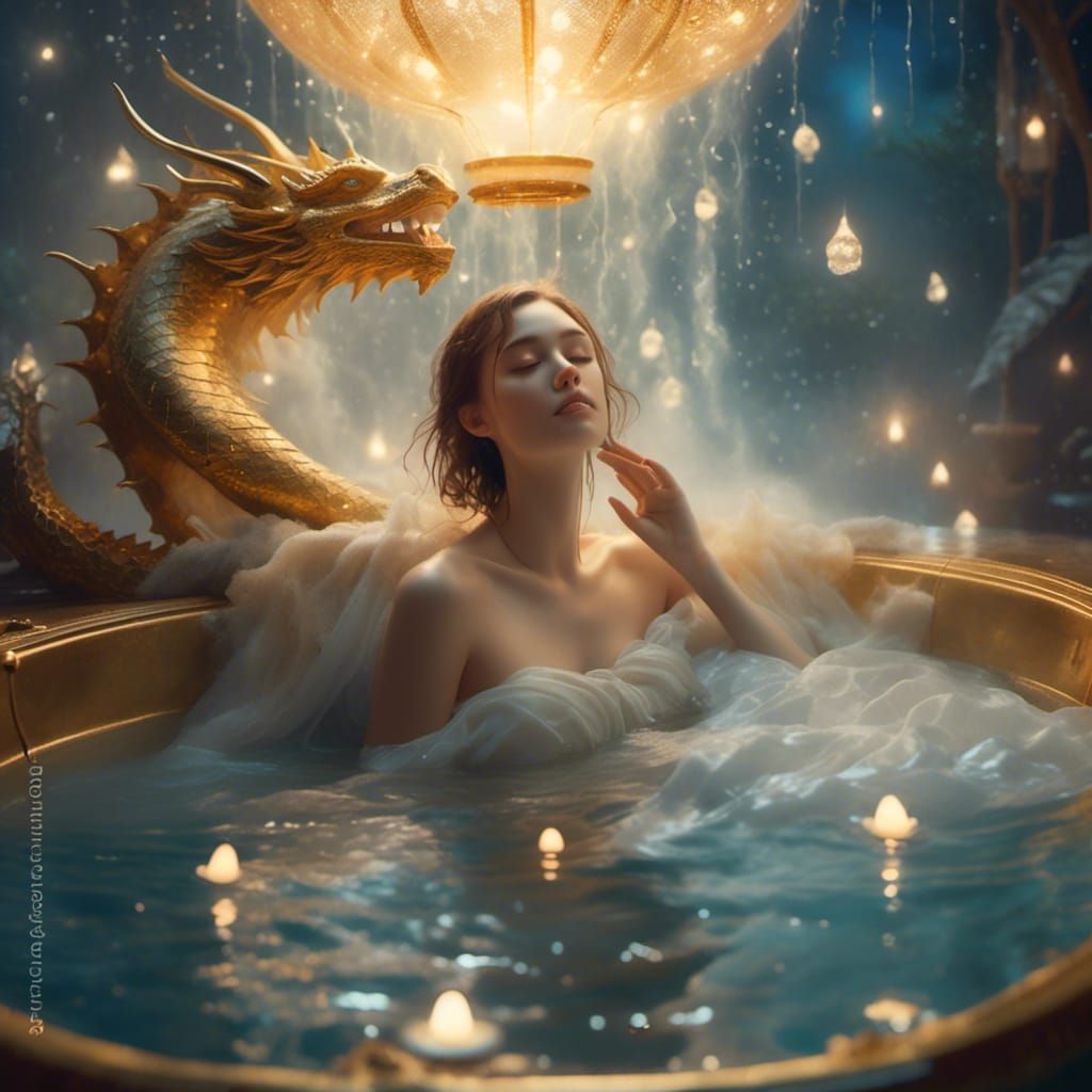 Ethereal Dragon Bath: A Romantic Fantasy Painting