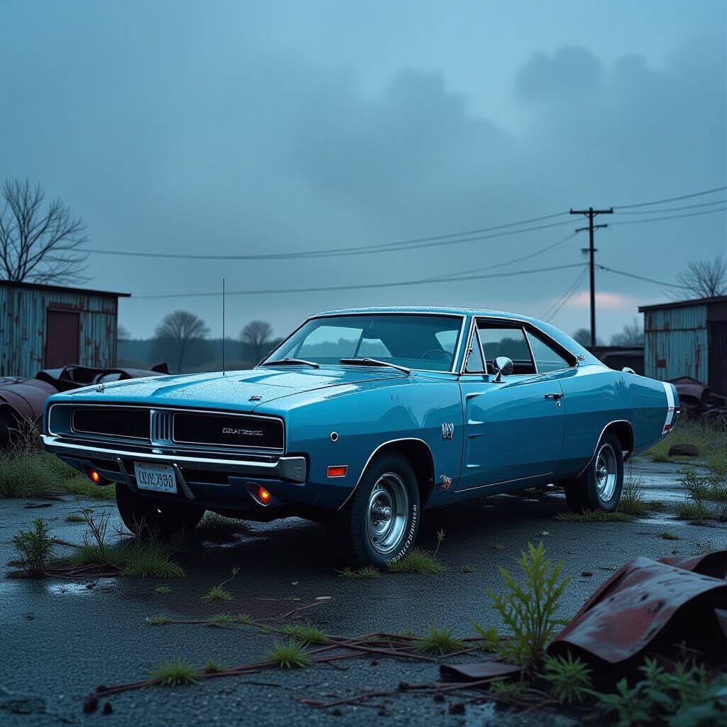Abandoned 1969 Dodge Charger in Overgrown Junkyard