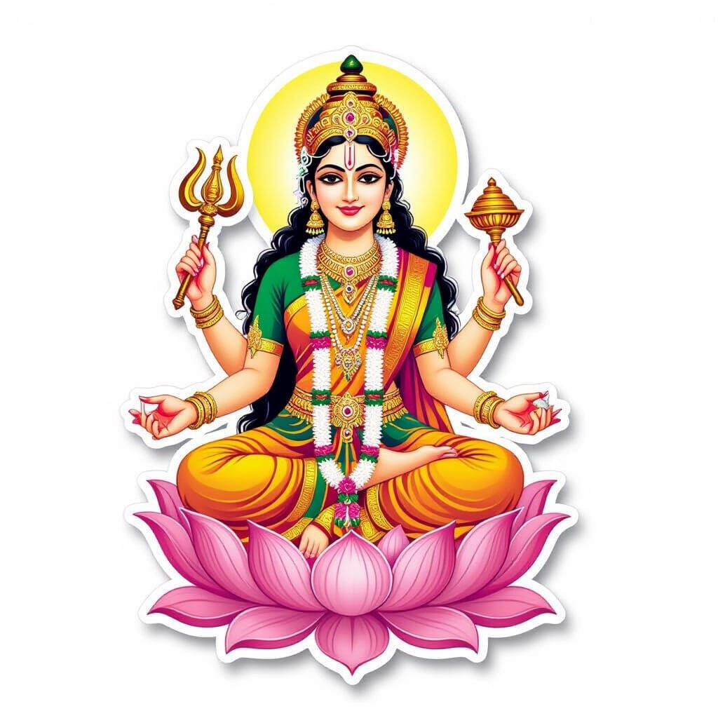 Goddess Siddhidatri on Lotus: Devotional Sticker Art
