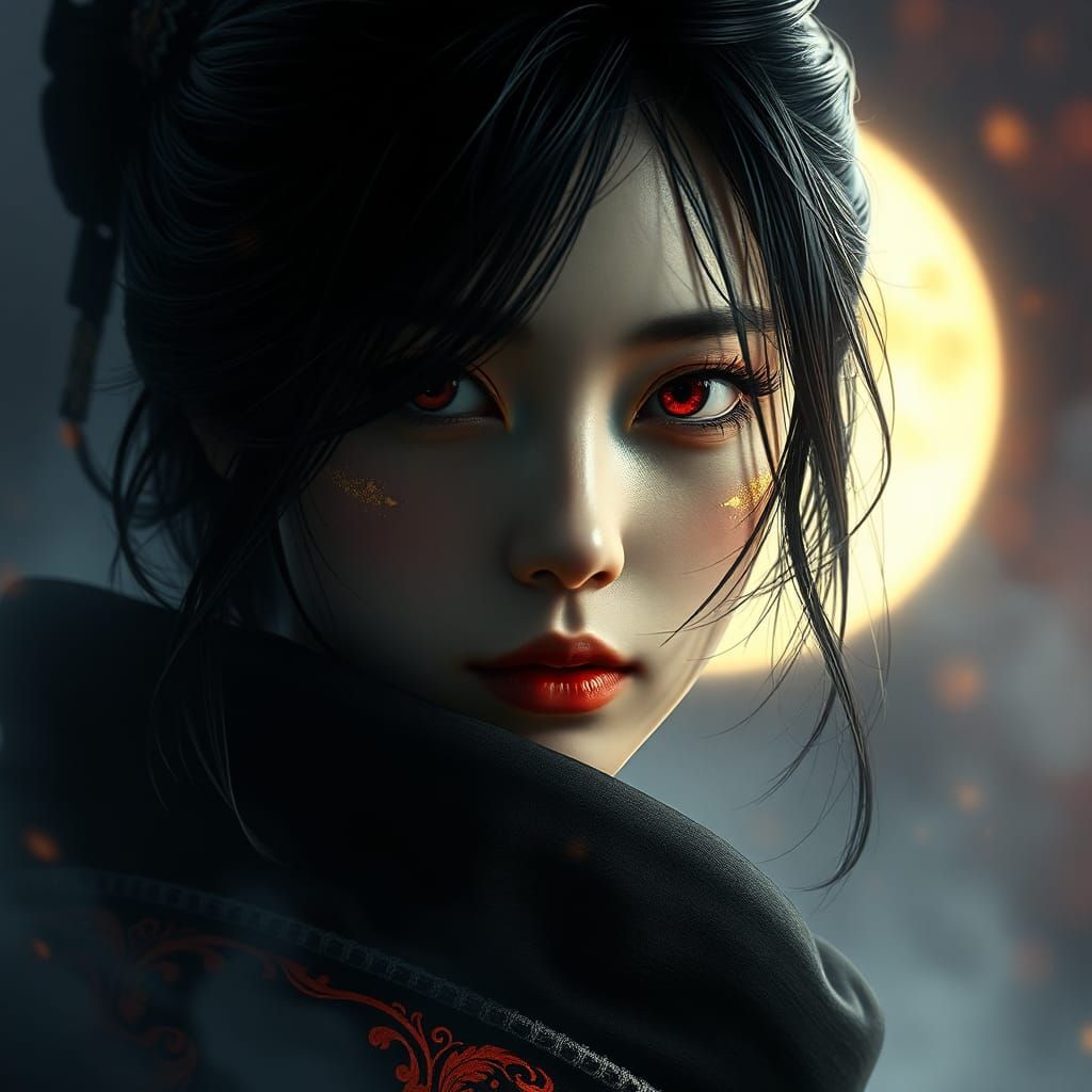 Ethereal Japanese Woman Portrait with Dramatic Lighting