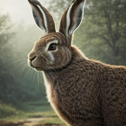 Hyperrealistic Hare in a Colorful Wilderness Scene