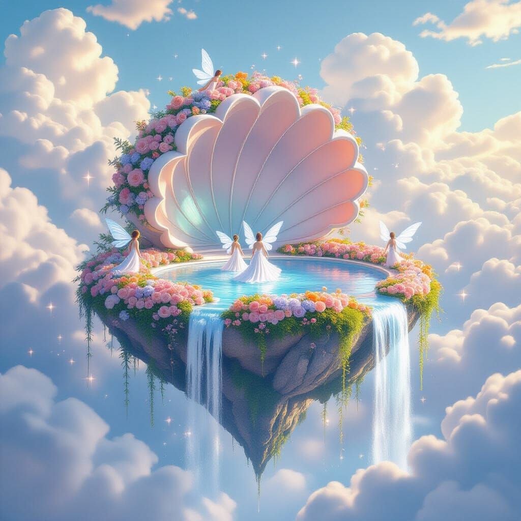Pastel Floating Seashell Island, Fantasy Dreamscape