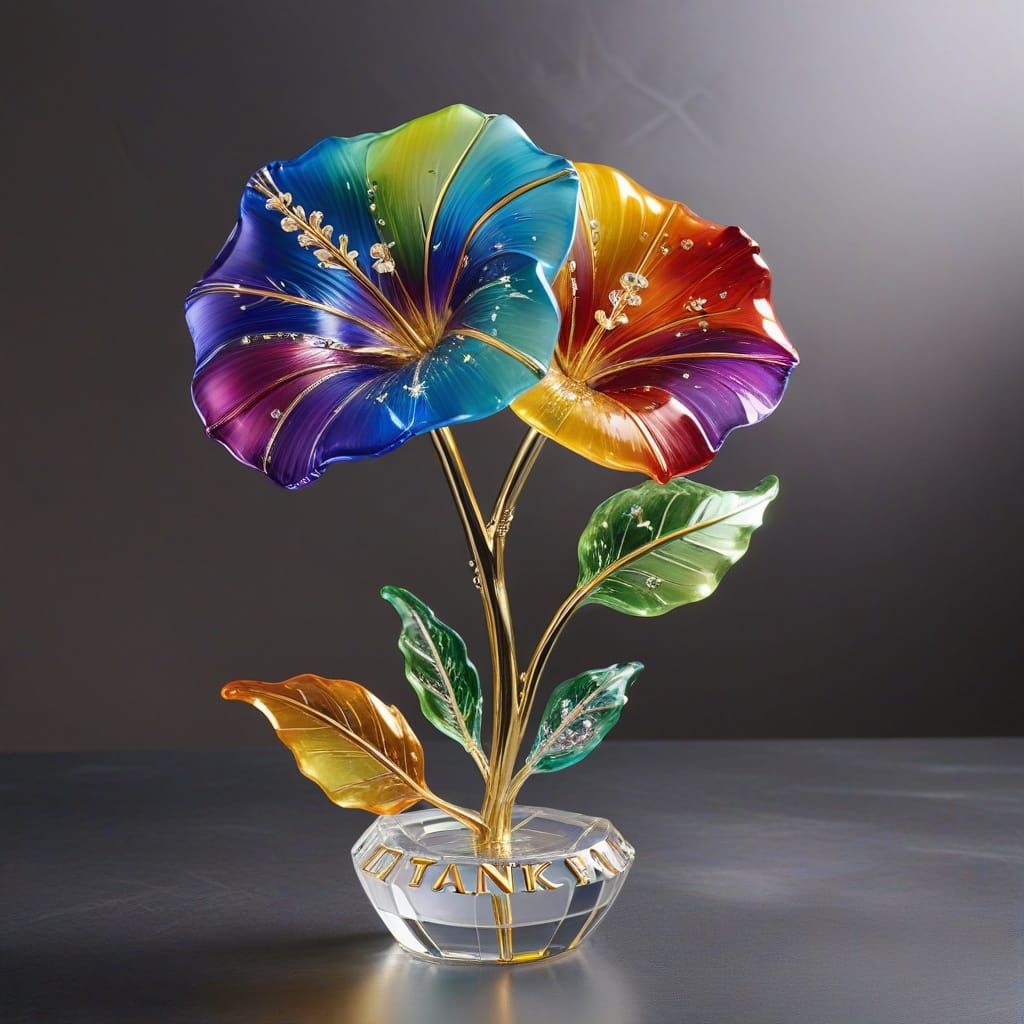 Elegant Rainbow Glass Morning Glory with Crystal Leaf