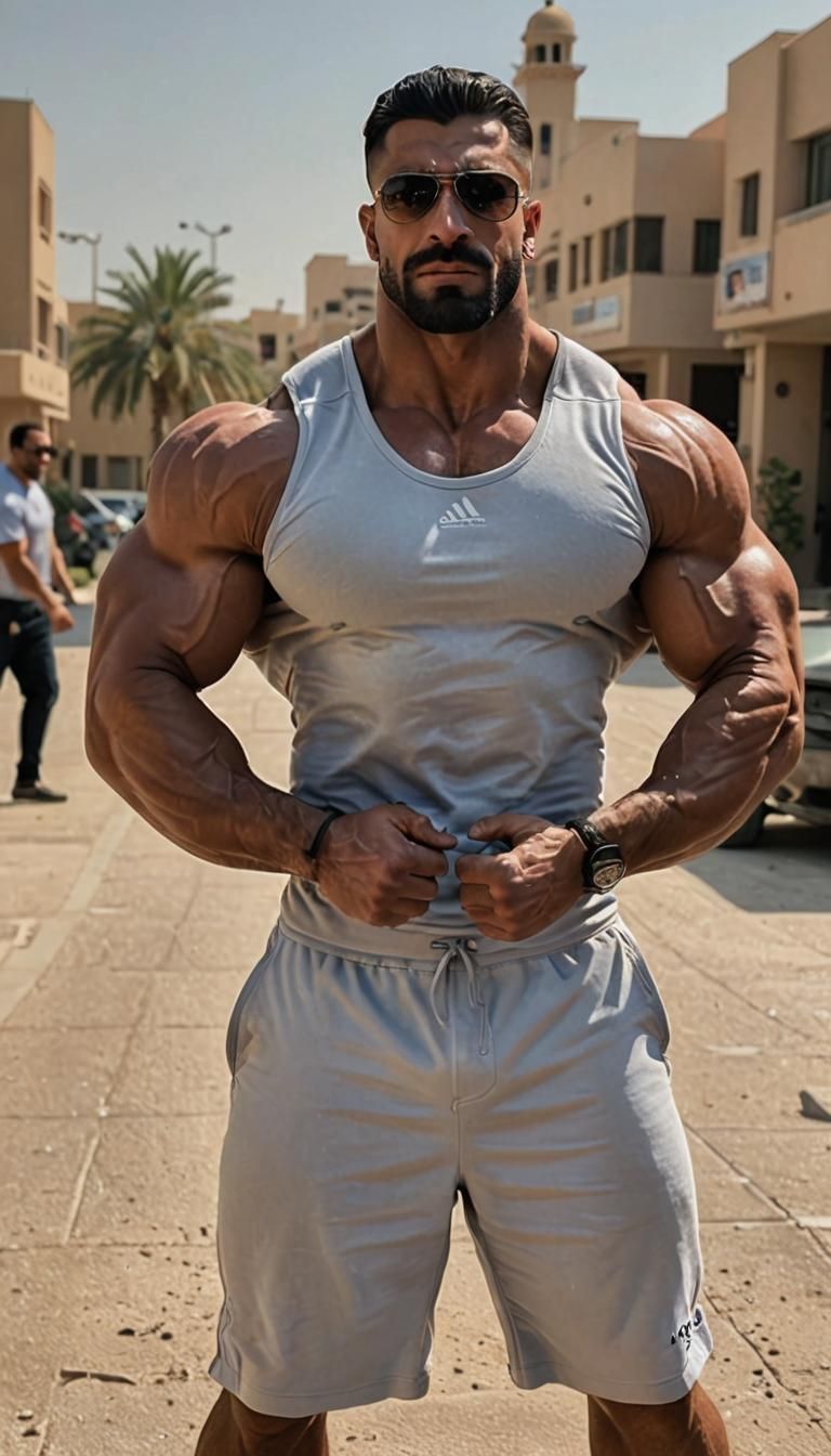 Arab Bodybuilder Flexing Massive Pectorals