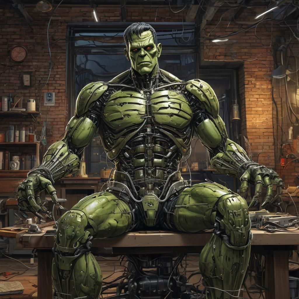 Frankenstein Robot in Comic Book Art Style