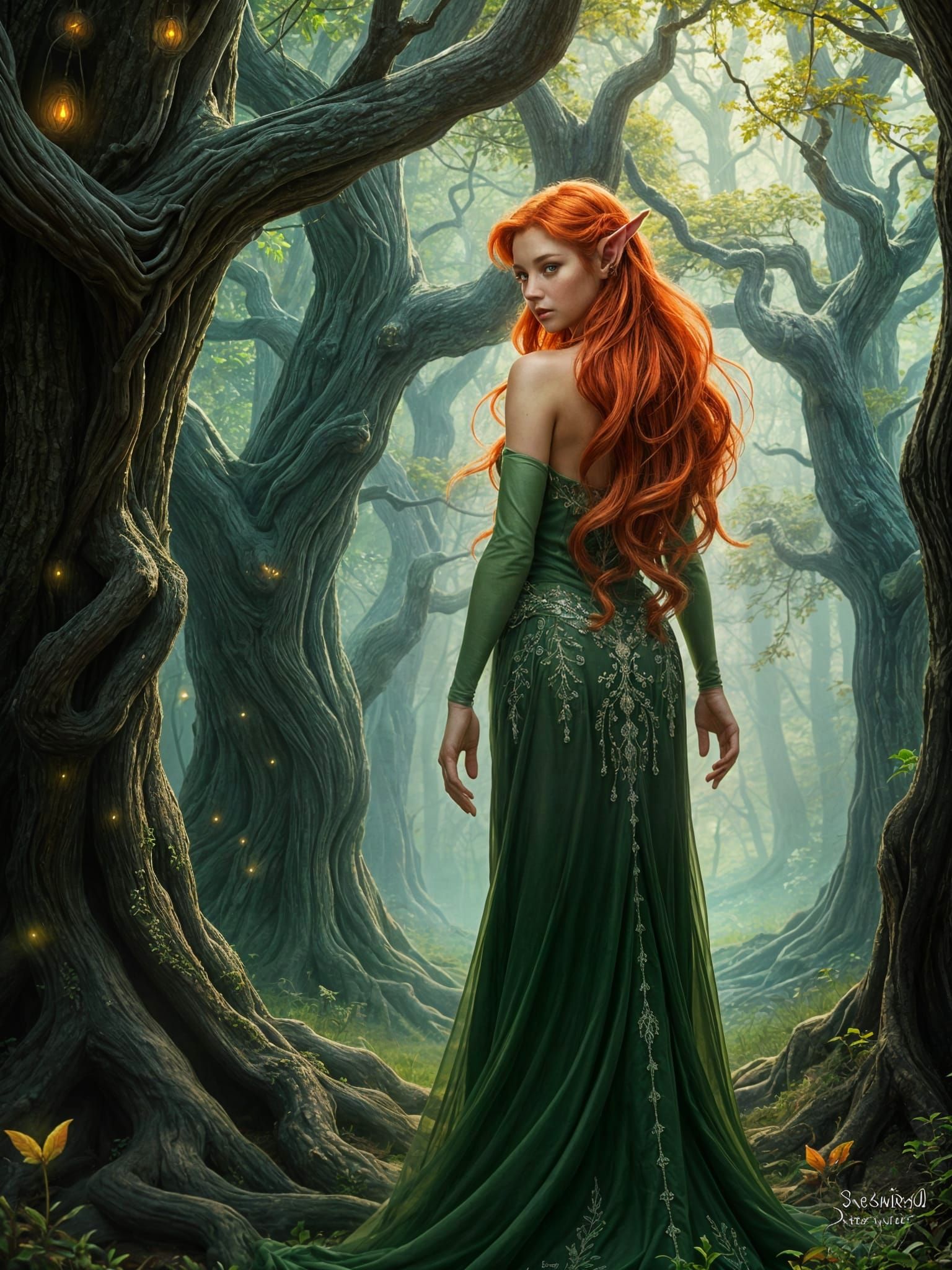 Elf Princess Strolls in Enchanted Forest