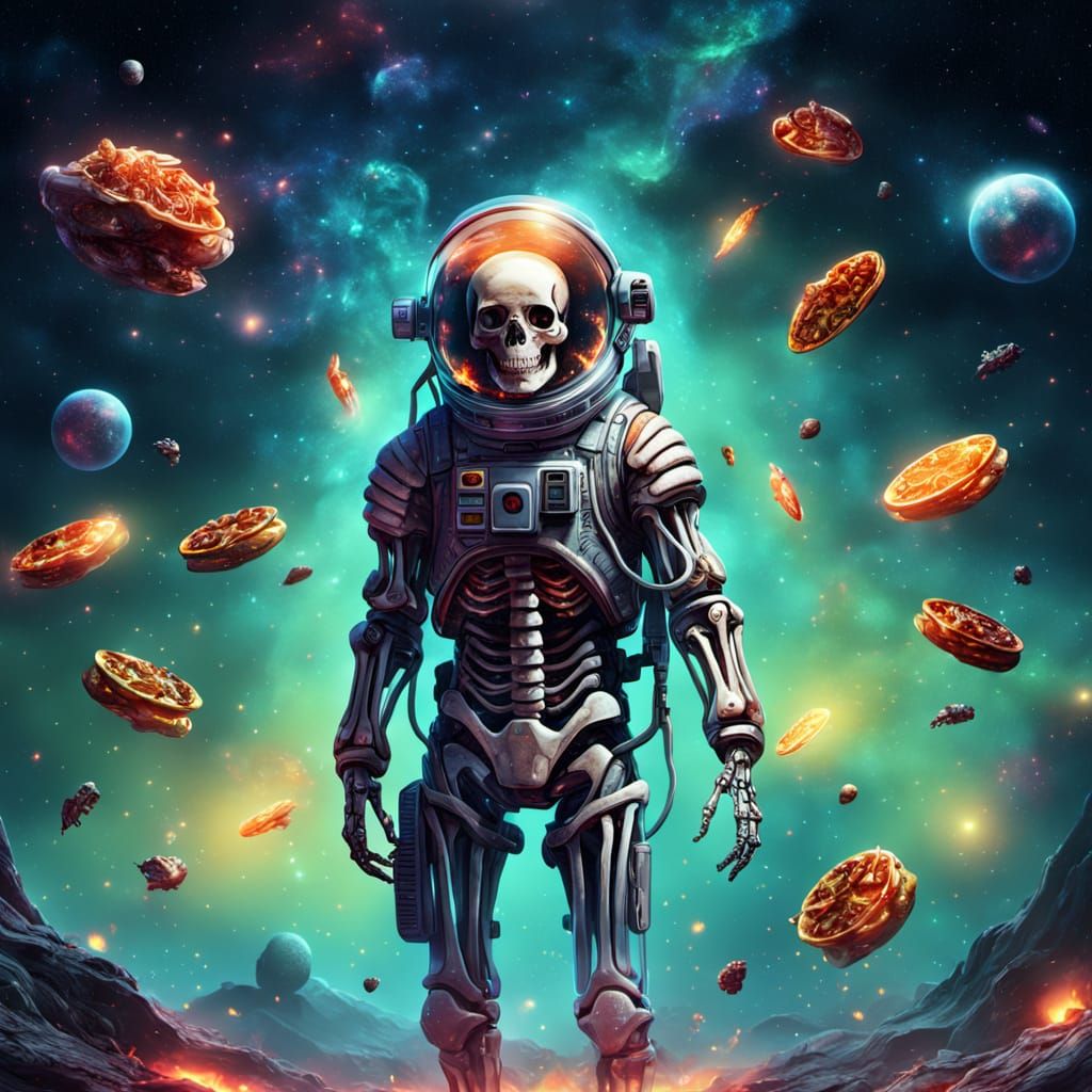Cosmic Skeleton in Space Surrounds Floating Food